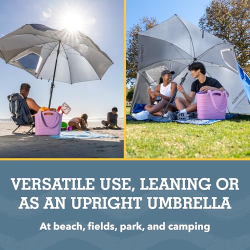 Sport-Brella Premiere UPF 50+ Umbrella Shelter with Patented Side Panels and Tilt Mechanism, Heavy-Duty 1.25 Inch Center Pole, Auger Anchor for Sand and Grass - color: Bright Aqua, style: REG