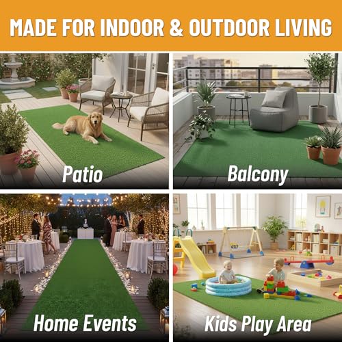 Ottomanson Artificial Grass Outdoor Runner Rug 2'7" x 10' – Waterproof Astro Turf with Drainage Holes – Patio & Lawn Decoration, Easy-Clean Dog Grass Mat - size: 10-ft