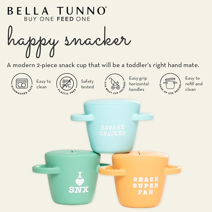Snack Cups for Toddlers by Bella Tunno, Set of 2 Silicone Spill Proof Food Containers with Lids, Babies & Kids 6-12 Months, Mr. Happy & Cheerio Mate
