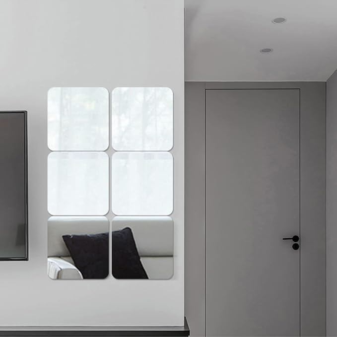 Acrylic Self Adhesive Mirror Sheet for Wall, Plastic Non Glass Sticky Kid Safety Mirror Tiles for Wall Rectangle 13.5x16 inch 2Pcs
