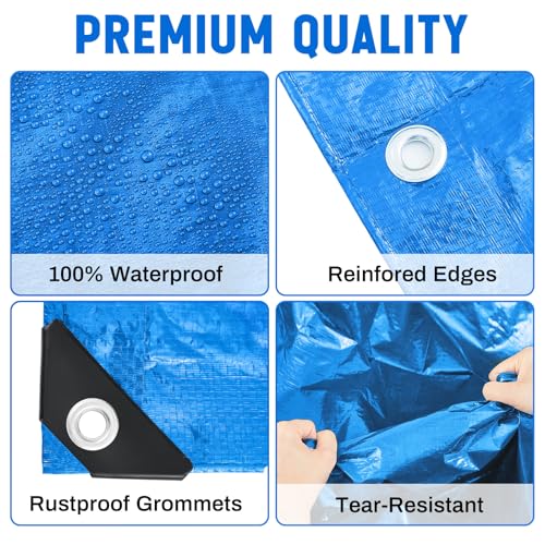 8 Pack 4 x 6 ft 5.5 Mil Small Tarps Heavy Duty Waterproof Tarp Multi Purpose Tent Cover for Home Boats Cars Camping Patio Furniture Roof Emergency Rain Protective Cover, Blue - color: Blue, size: 4 x 6 ft