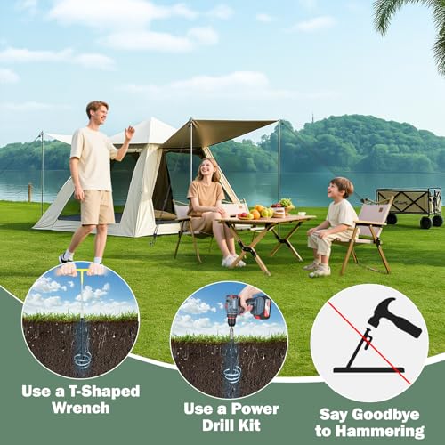 Tinnmao 4-Pack 17.7" Tent Stakes Heavy Duty, with 8" Ratchet Tie Down Straps (1/8" φ) Kit for High Wind, 8mm Solid Steel Spiral Ground Anchors Screw in for Tarp | Canopy | Sand Beach Camping Tent - size: 4 Pack