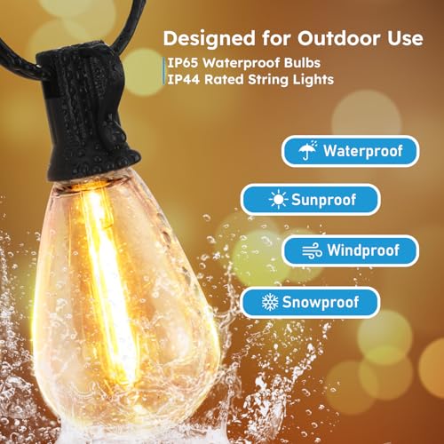 GvvooHome LED Outdoor String Lights, 200FT Waterproof Patio Lights with 62 Shatterproof S11 Plastic Bulbs, 2700K Warm White Edison Hanging Lights for Backyard, Garden, Porch, Bistro - size: 200FT