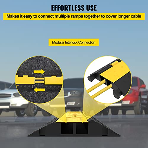 VEVOR 5 Pack Rubber Cable Protector Ramp 2 Channel Heavy Duty 66,000 lbs Load Capacity Cable Wire Cord Cover Ramp Speed Bump Driveway Hose Cable Ramp Protective Cover (2-Channel, 5 Pack-66,000 lbs) - style: 5 Pcs