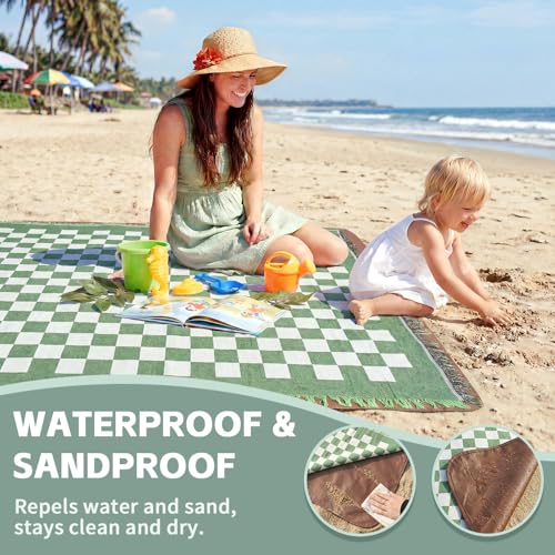 2 in 1 Extra Large Boho Beach Blanket Towel Picnic Mat Adult Men Guy Him Brother Dad Boyfriend Uncle Niece Best Friend Friendship Grandpa Grandfather Husband Son in Law Happy Birthday Cool Unique Gift - color: Checkered Black