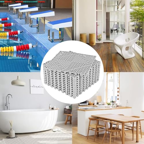 ToLanbbt Modular Interlocking Cushion 24P 11.8" x 11.8" Interlocking Rubber Floor Drain Holes Non-Slip Splicing Drainage Mats for Deck, Shower, Kitchen, Drain Pool, Sauna Bath, Indoor Outdoor (Grey) - size: 24 Pcs