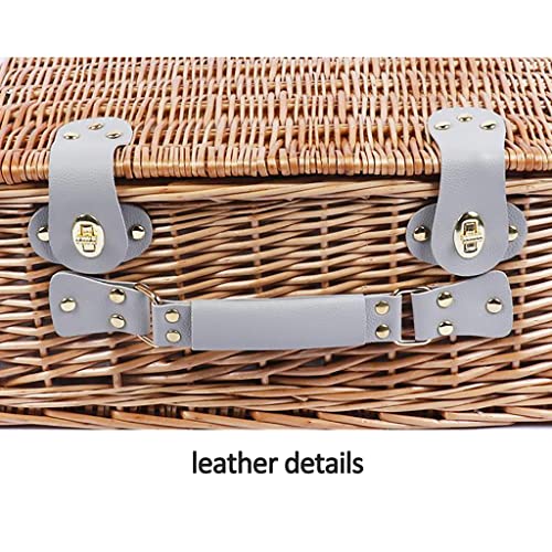 Stainless Steel Tableware Cutlery Set, Picnic Basket Natural Wicker Picnic Hamper Picnic Hamper Cutlery Set Insulated Wicker Flatware Set (Red White Grid 4 Person) - color: Red White Grid, size: 4 Person