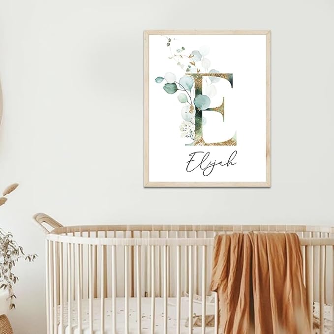 IZI POD Personalized Wooden Name Sign, Floral Monogram Nursery, Eucalyptus tree, Nursery Name Sign Boho Floral Pattern, Baby Name Sign, Wooden name signs for nursery, Wildflower Decor gift/16