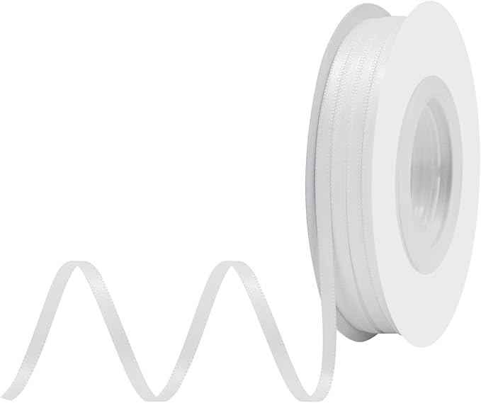 White Satin Ribbon 1/8" X 50 Yards Solid Color Double Faced Ribbons Perfect for Crafts Wedding Decor Bow Making Arts Sewing and More