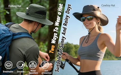 ZOORON Sun Hats for Men Women, Wide Brim Safari Hats UV Protection UPF50+ Waterproof Boonie Hats for Fishing Hiking Camping - color: 1pack-light Beige