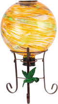 10" Diameter Solar Gazing Ball and 8.5" Metal Stand Indoor Outdoor Garden Ornament Glass Globe Sphere Yard Art Gazing Globe for Garden,Home,Lawn,Porch,Patio Birthday Gift for Women(Orange)