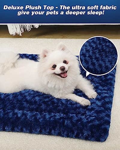 Washable Dog Bed Mat Dog Crate Pad Soft Fluffy Pet Kennel Beds Dog Sleeping Mattress for Large Jumbo Medium Small Dogs, 29 x 18 Inch, Blue - color: Blue, size: 29.00" x 18.00" x 1.50"