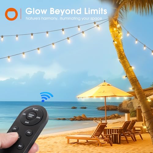 addlon 200FT(192+8) Solar String Lights Outdoor Waterproof with 6W Panel USB & Remote Control Patio Lights Long Last for 20+Hrs Dimmable Solar Power LED Bulbs for Porch Garden Market Bistro Backyard - size: 192+8FT(60 Sockets)