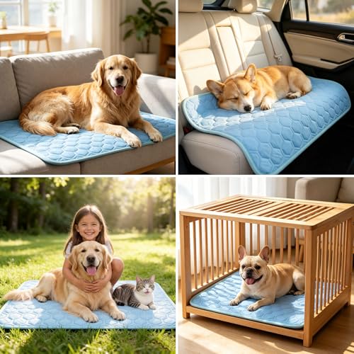 SISROL Cooling Mat for Dogs & Cats, Q-Max>0.5 Arc-Chill Fabric Washable Non-Slip Pet Cooling Pad, Thickened Portable Cooling Bed Mats for Indoor & Outdoor, Small Medium Large Pets - size: Small