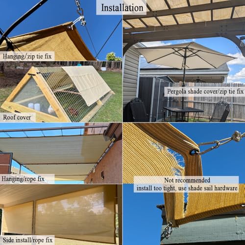90% Beige Shade Cloth, 10x10FT Breathable Patio Sun Shade Screen with Grommets, Outdoor Sunshade Fabric for Deck, Porch, Backyard, Pergola, Balcony, Pool. - size: 10*10Ft