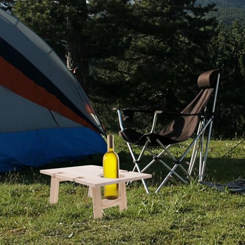 Portable Foldable Outdoor Picnic Table Wooden Square Wine Serving Desk 30x24 Inch Mini Table for Lawn Beach Camping