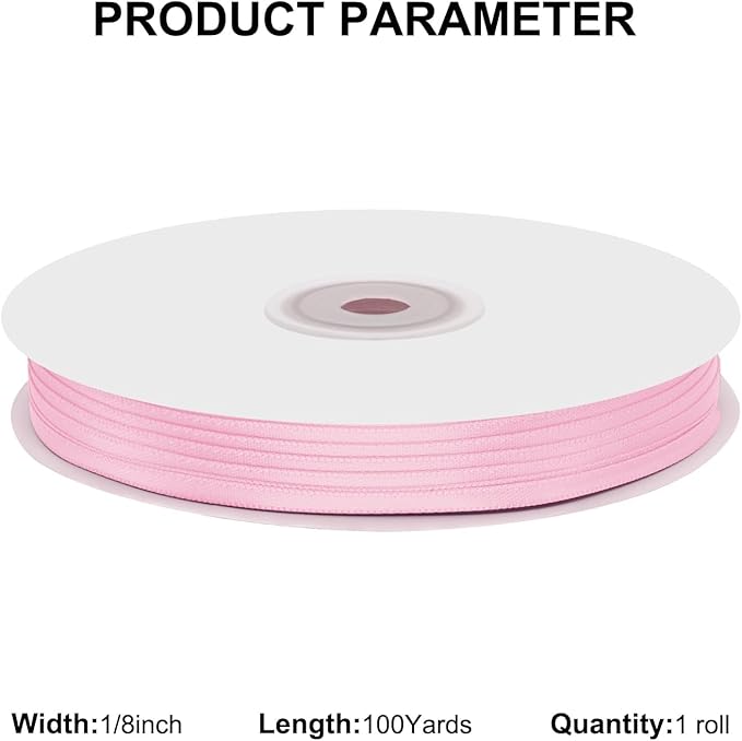 1/8" X 100 Yards Pearl Pink Satin Thin Ribbon Solid Color Double Faced Ribbons Perfect for Crafts Wedding Decor Bow Making Arts Sewing and More