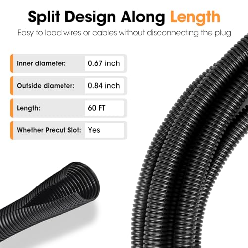 60 FT Wire Loom 3/4 Inch, Split Wire Loom Tubing Wire Conduit, Wire Protector Tubing – Black - color: 3/4" x 60ft-Black