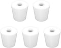 Labasics 5-Pack 5# Single-Hole Silicone Stoppers, White Tapered Lab Seal Stoppers with 0.31" Hole, Durable and Reusable Silicone Plugs for Laboratory Glassware, Airtight Sealing, and Experiments