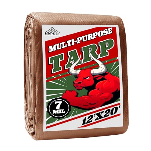 Tarp 12x20 ft 100% Waterproof 7mil Durable Grommets and Reinforced Edges,Uv Resistant,Green/Brown Tarp,Emergency Rain Shelter,Outdoor Cover and Camping Use -by MVPNET - size: 12x20