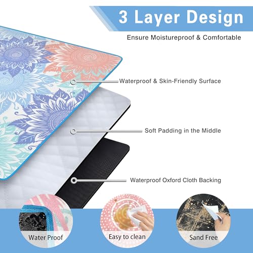 Supfitness Extra Large Picnic Blankets Waterproof Foldable (60 "x 80") Beach Blanket Waterproof Sandproof,3-Layer Thicking Mat Outdoor Packable Camping Blanket - color: Light Blue, size: 60x80in