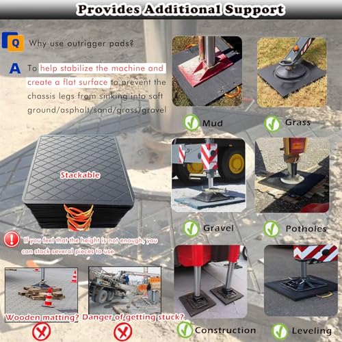 Heavy Duty Outrigger Pads for Cranes - High Capacity Non-Slip Ground Protection Mats, Durable Stabilizer Jack Landing Pads for Muddy & Grass Surfaces, Enhanced Stability & Safety,15.7x15.7x1