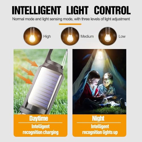 Solar Tent Lamp Portable LED Tent Lights, Hook Hurricane Emergency LED Camping Light Bulb, USB Rechargeable Lantern Bulb for Camping Hiking Backpacking Fishing Outage (4)