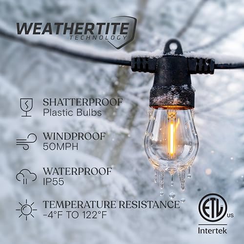 Brightech Ambience Hybrid Outdoor String Lights - Dual Plug and Solar Powered Waterproof LED Light String for Outside - 27 Ft, Dimmable 4W, Soft White Edison Bulbs for Camping, Patio, Cafe, Yard - style: Hybrid Super Bright - 27 Feet