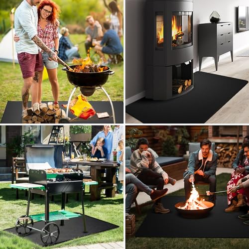 65x48 Inch Fireproof Grill Mat, Double-Sided Waterproof & Oil-Proof BBQ Mat for Outdoor Grills, Decks, Patios, Lawns; Indoor Fireplace & Fire Pit Use - size: 65x48