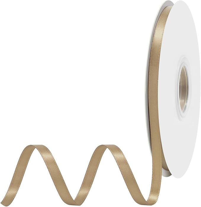 Tan Satin Ribbon 1/4 Inch X 50 Yards Solid Color Double Faced Ribbons Perfect for Crafts Wedding Decor Bow Making Arts Sewing and More
