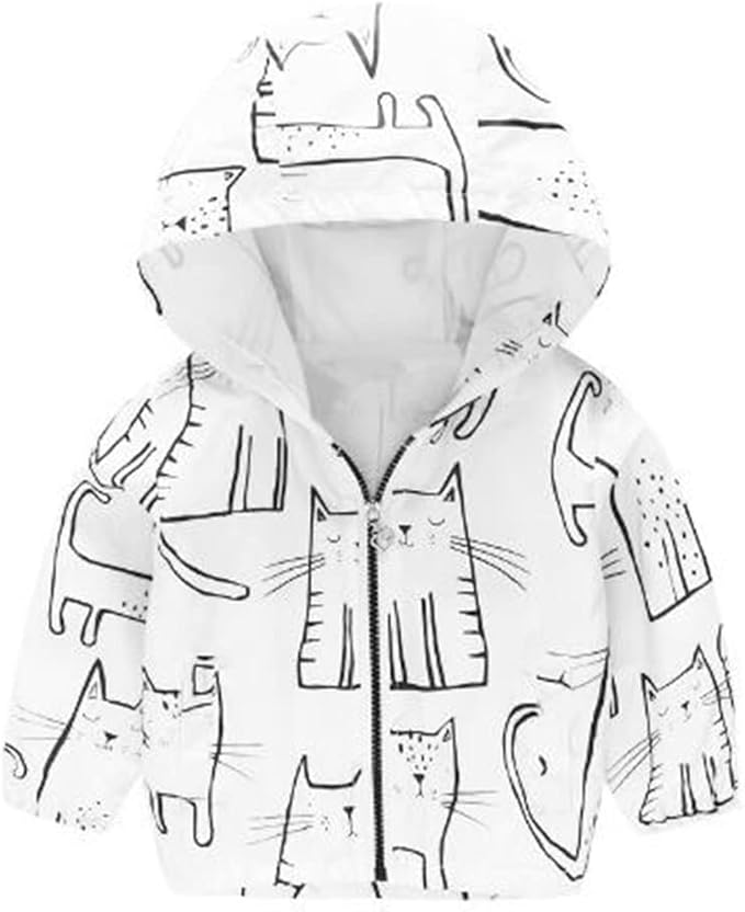 TUIJI Toddler Boys Girls Cartoon Print Zip Jacket Hooded Trench Lightweight Kids Coats Windbreaker Outdoor Cute Dust Coats