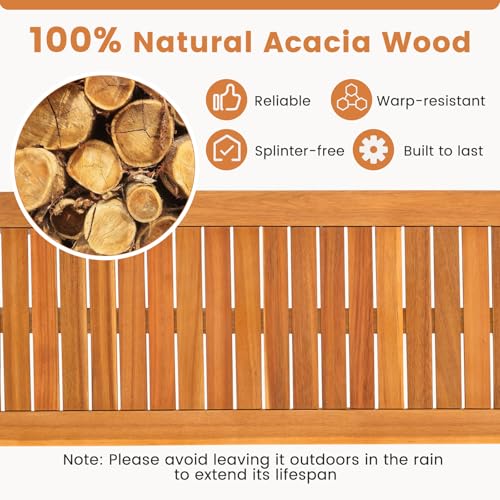Tangkula 3 Piece Acacia Wood Patio Dining Table Set, 63" Large Patio Table & 2 Backless Benches w/Umbrella Hole, Farmhouse Indoor Outdoor Diner Furniture for Garden Poolside Deck Kitchen