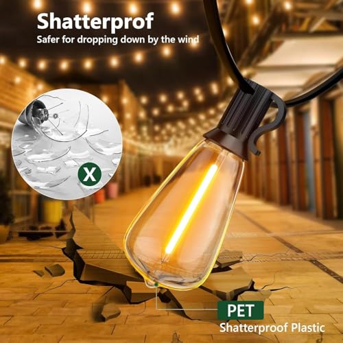 100FT Remote Outdoor String Lights for Outside, 50+2 LED Waterproof Shatterproof Edison Dimmable Timer Bulbs, 2500K Warm White Patio Lights for Garden Backyard Yard Hanging Lighting - size: 100FT