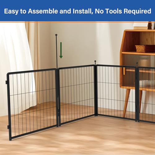 Dog Playpen 36 inch 4 Panels for Indoor & Outdoor Use – Heavy-Duty Metal Pet Fence with Ground Stakes, Rounded Ball Tops for Safety, Stable & Foldable Design, Easy to Assemble - size: 36inch, style: 4 Panels