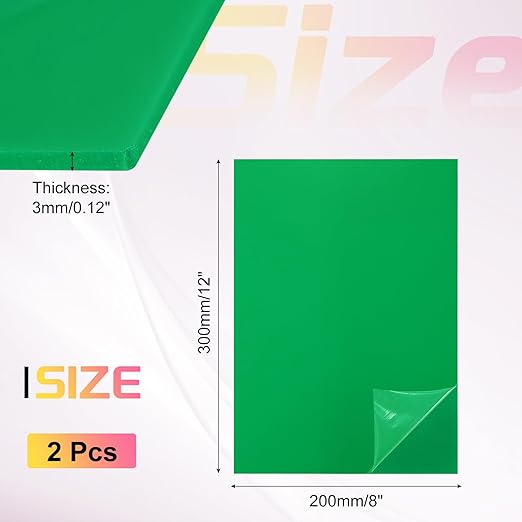 uxcell 2Pcs Acrylic Sheets 12x8 Inch Acrylic Panel 1/8 Inch-3mm Plastic Board for Picture Frames Sign Holders DIY Display Projects Craft, Green
