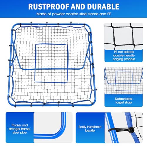 Volleyball Baseball Rebounder Net, Softball Rebounder Pitchback Net Quick Adjustments, Quick Adjustments Lacrosse Bounce Back Practice Equipment, Ideal for Outdoor Indoor and Backyard Training - size: 4FTx4FT, style: Multi-Sport Rebounder Net