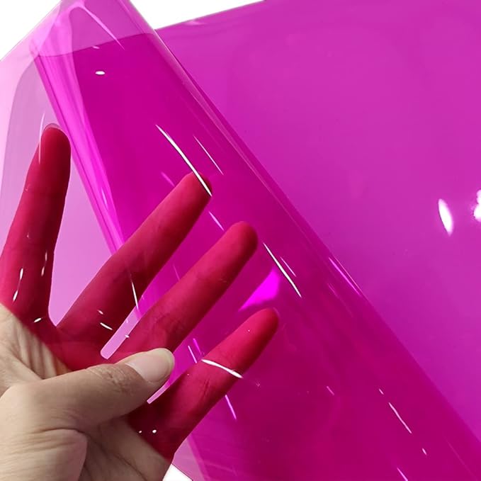 HYANG Dark Pink Transparent PVC Super Clear Holographic Vinyl Faux Leather Sheets 1 Roll 12" x 47" (30cm x 120cm) for DIY Bows Earrings Bags DIY Crafts Making