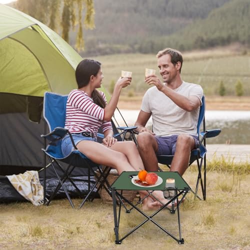 KOCASO 1Pc Foldable Camping Table Portable Picnic Table Lightweight Travel Desk with 2 Cup Holders Carrying Bag - color: Green