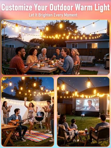 60FT LED Outdoor String Lights with 16+1 Edison Shatterproof IP65 Waterproof Bulbs, 2700K Dimmable Commercial Grade Patio Lights for Garden, Porch, Deck Decor - size: 60 Ft
