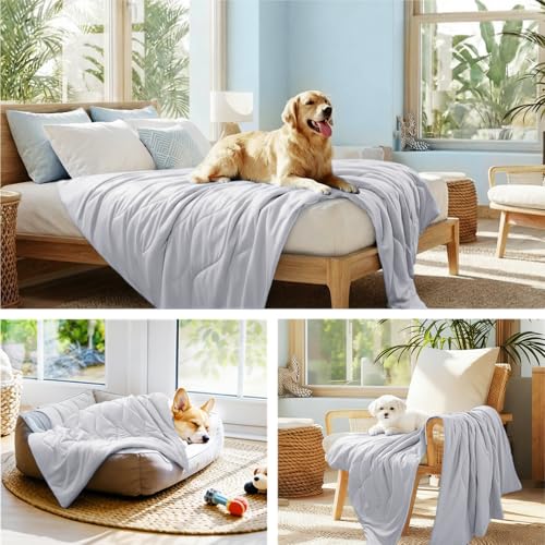 Luciphia Premium Cooling Dog Blanket Washable Q-MAX>0.5 Small Medium Large Pet Mat Puppy Cat Self-Cooling Soft Breathable Calming Throw for Sofa Crate Bed (Light Grey,29x40 inches) - color: Light Grey, size: 29x40 inches