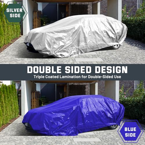 Kesfitt 12 Mil Heavy Duty Waterproof Tarp with Metal Grommets, 20x30 ft, Silver & Blue Reversible Poly Tarp for Outdoor Protection, Yard, Worksite, Pools, Vehicles, Equipment Coverage - size: 20x30 ft