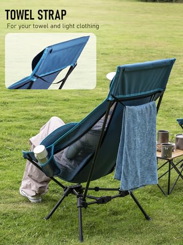 WildCall Lightweight Folding High Back Camping Chair with Head Support, Compact Beach Chair with Anti-Sinking Large Feet and Three Tilt Angles Adjustment - color: 1 X Blue High Back