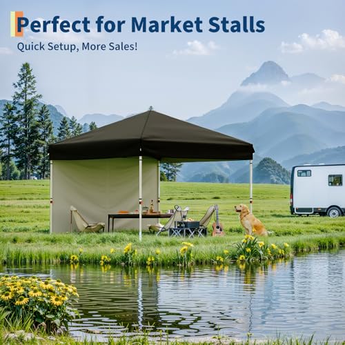 10x10 Pop Up Canopy Tent Outdoor Canopy with 1 Removable Sidewall One-Person Set Up Heavy Duty Commercial Instant Tent Shelter-Black - color: Black, size: 10x10FT/1-Sidewall