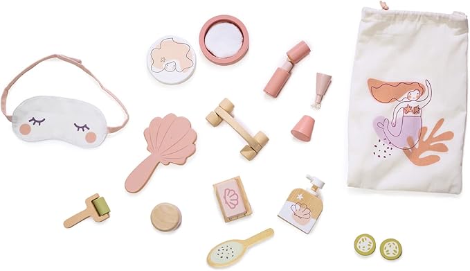 Tender Leaf Toys - Spa Retreat Set - 20 Piece Pretend Play Wood Pamper Set with Drawstring Bag - Develops Social and Language Skills - Age 3+