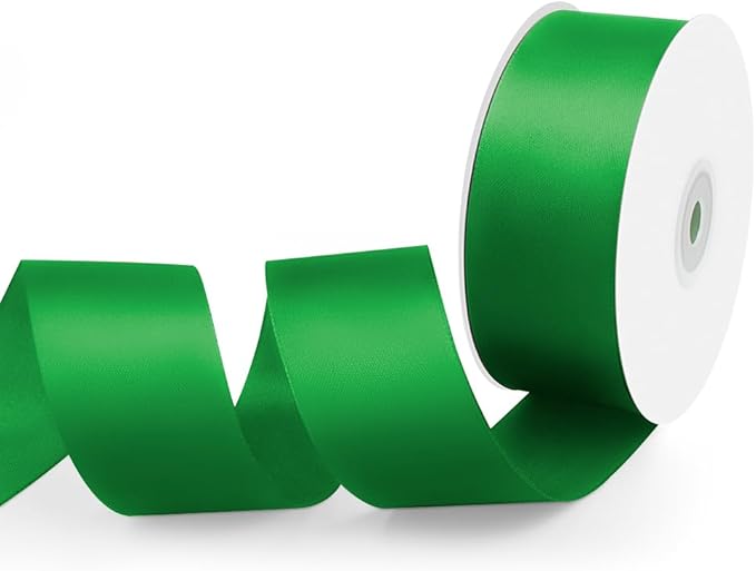 1-1/2" Width x 50 Yards Satin Fabric Ribbon, Green Ribbon Perfect for DIY Bows, Swags, Gift Wrapping, Craft, Flower Bouquet，Christmas and Party Decoration