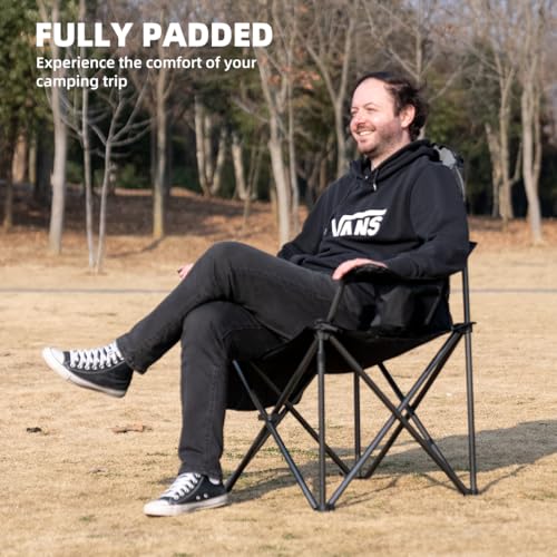 Large Camping Chair with Side Table Heavy Duty 500LBS - Folding Outdoor Chair with Cooler Bag (Black & Gray, 2 PCS) - color: Black & Gray, size: 2 Pcs