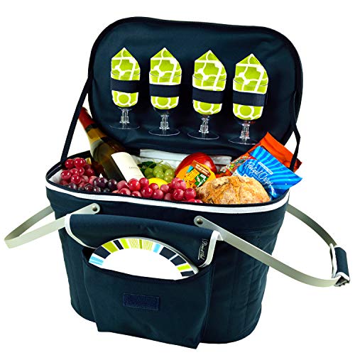 West Virgina University Licensed Mountaineers Patented Collapsible Insulated Picnic Basket Equipped with Service for 4- Designed and Assembled in USA