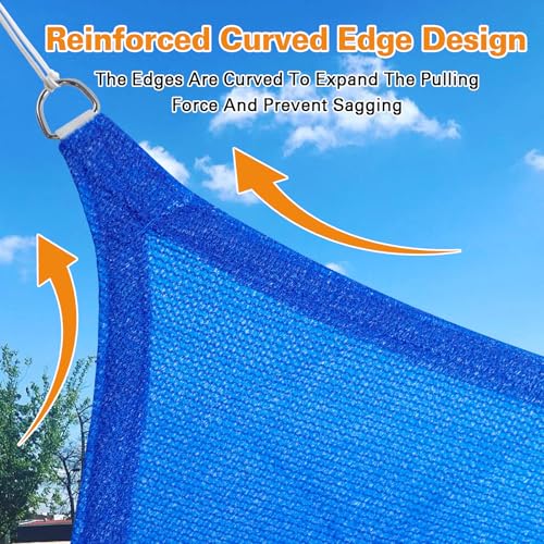 Artpuch Sun Shade Sail, 8'X16' Blue Rectangle Curved Edged Sun Shade, Commercial Grade 185GSM HDPE UV Permeable Outdoor Shade Cloth for Deck, Backyard, Patio (Custom Sizes Made)