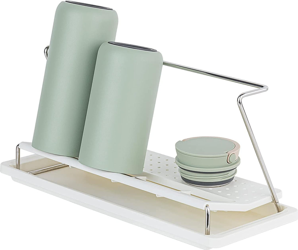 carrotez Bottle Drying Rack, Tumbler Rack with Drain Tray - Narrow and Wide Openings with Various Capacity, Mug Type and Cup Type - White