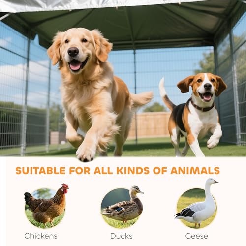 PawHut Outdoor Dog Kennel, Heavy Duty Dog Run Outdoor Fence with Waterproof Cover, Galvanized Chain Link, Secure Lock, for Large Breeds, Chickens, Ducks, 6.5' x 6.5' x 5' - size: 78.7"L x 78.7"W x 59.1"H